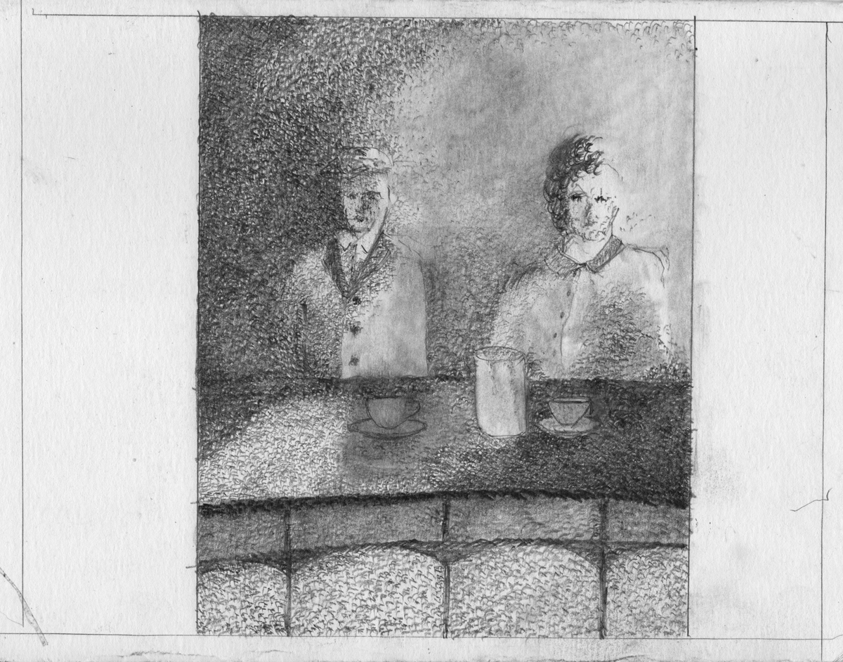 Cafe pencil illustration