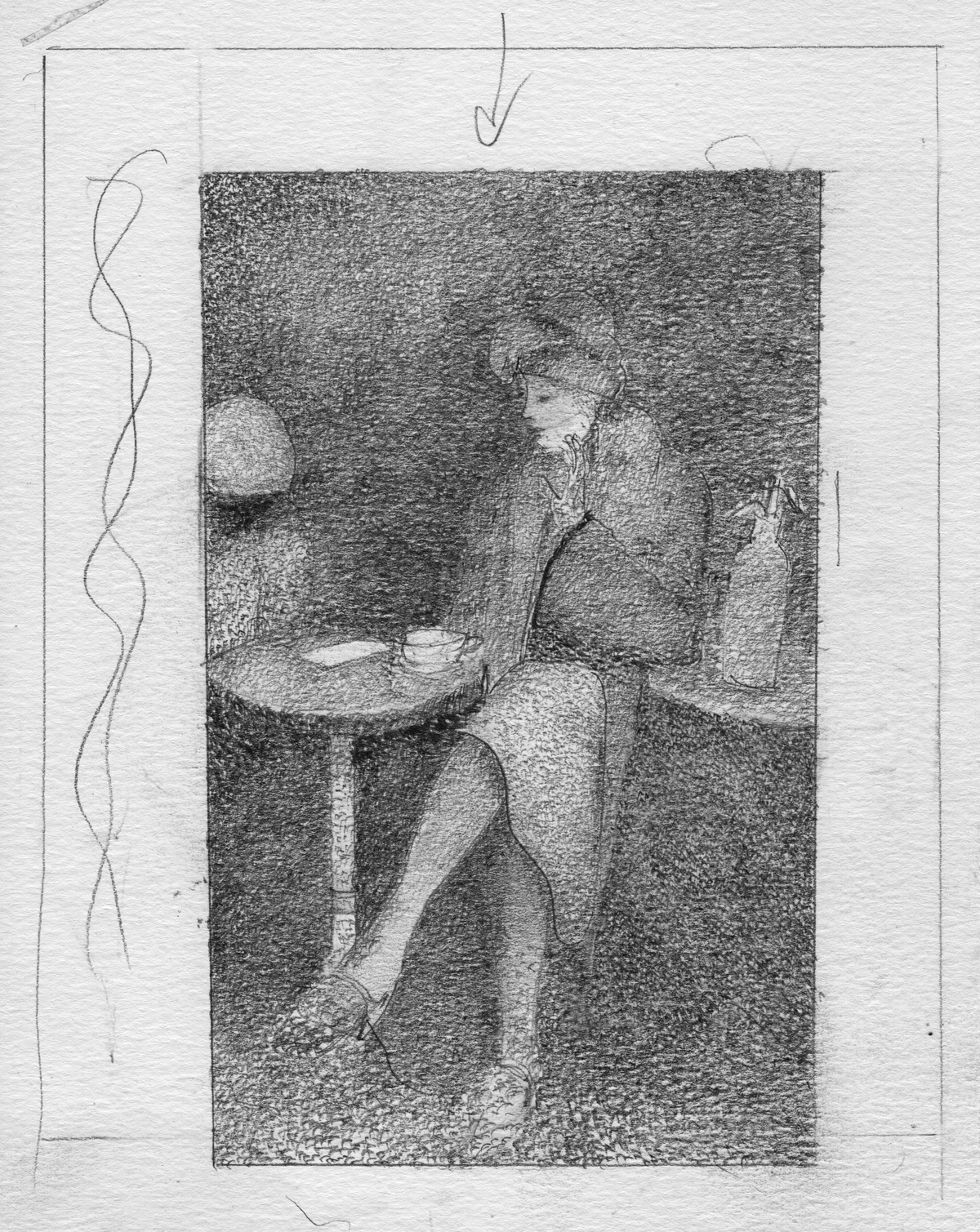 Cafe pencil illustration