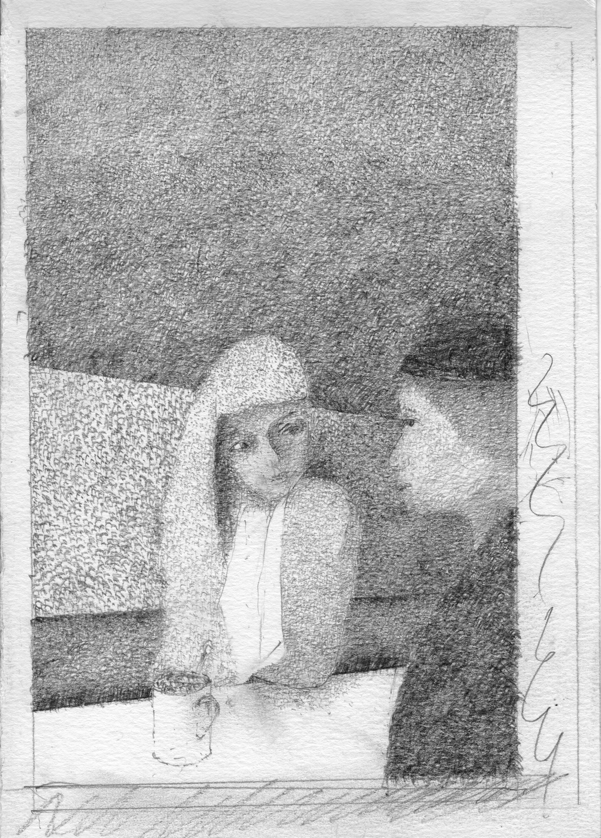 Cafe pencil illustration